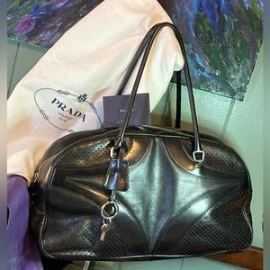 Authenticated Prada Bowler Vitello Drive Black Italian Leather gently used